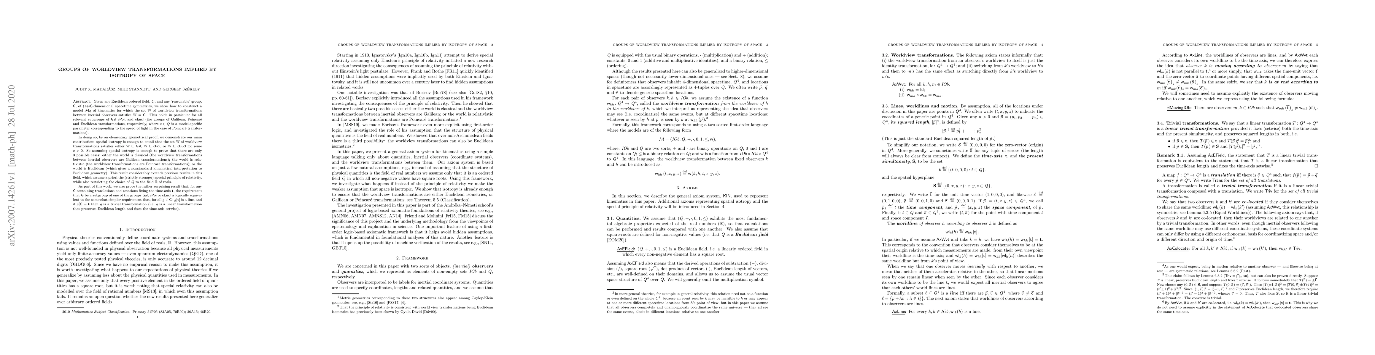 Thumbnail for Groups of Worldview Transformations Implied by Isotropy of Space