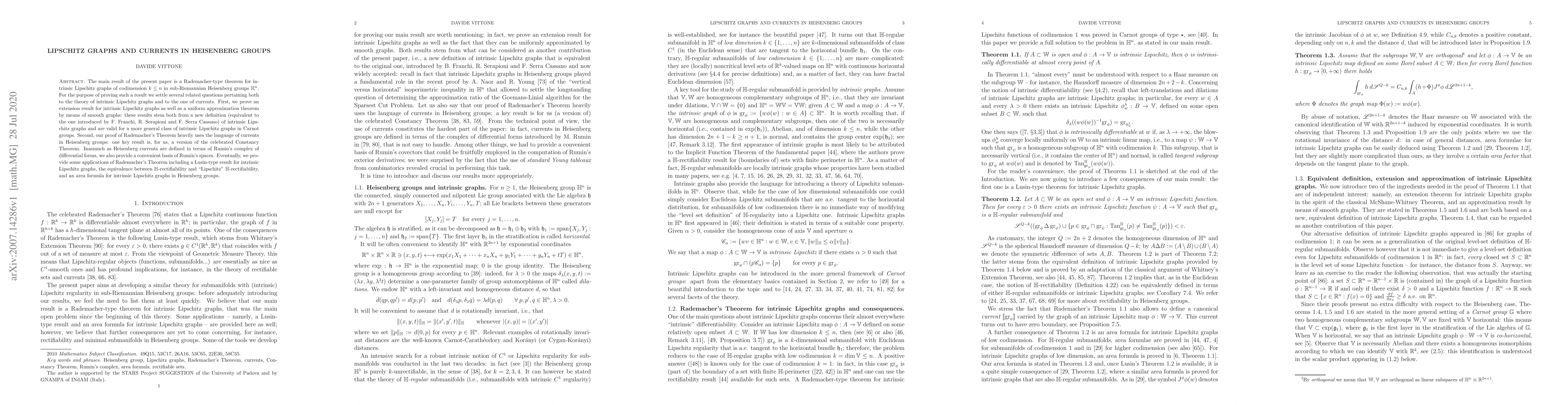 Thumbnail for Lipschitz graphs and currents in Heisenberg groups