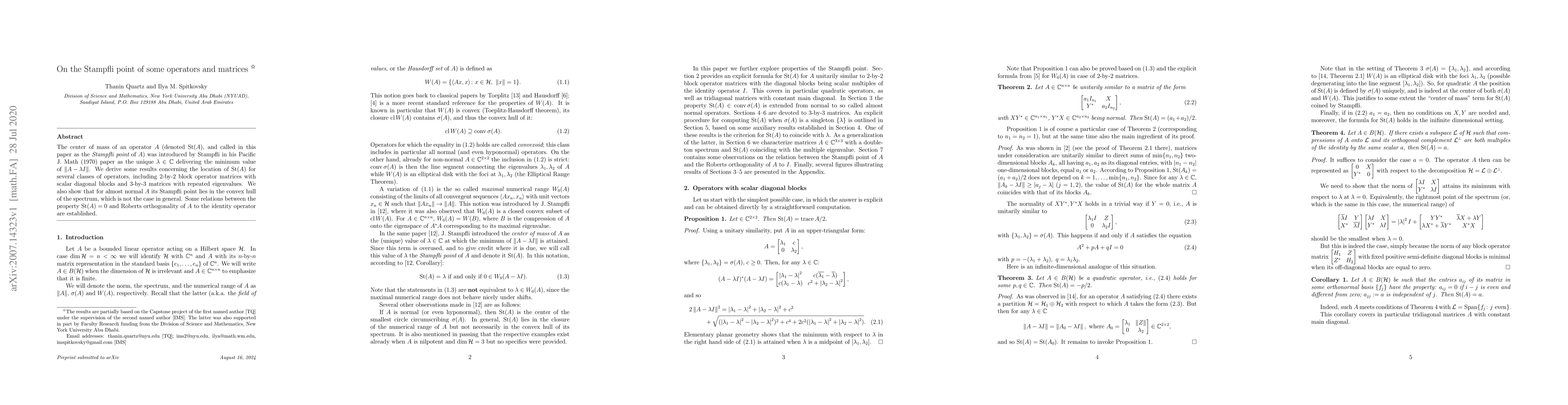 Thumbnail for On the Stampfli point of some operators and matrices