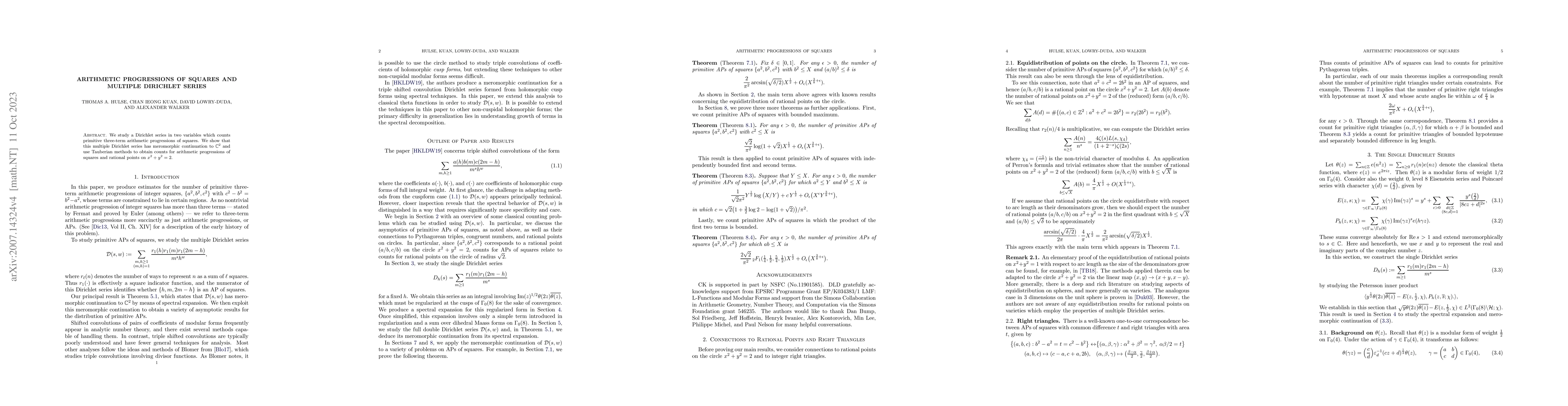 Thumbnail for Arithmetic Progressions of Squares and Multiple Dirichlet Series