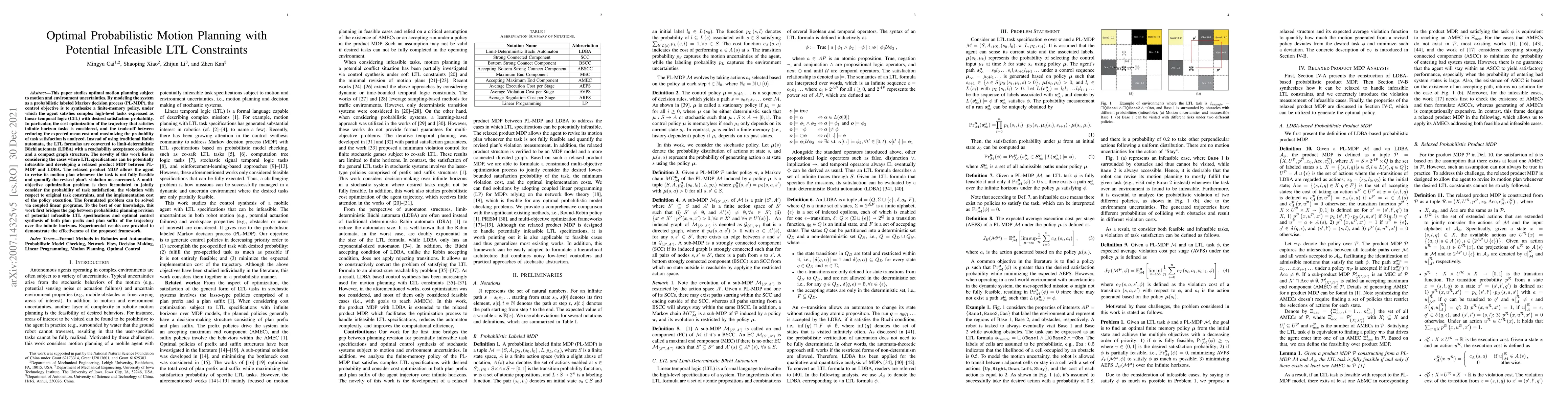 Thumbnail for Optimal Probabilistic Motion Planning with Potential Infeasible LTL
  Constraints