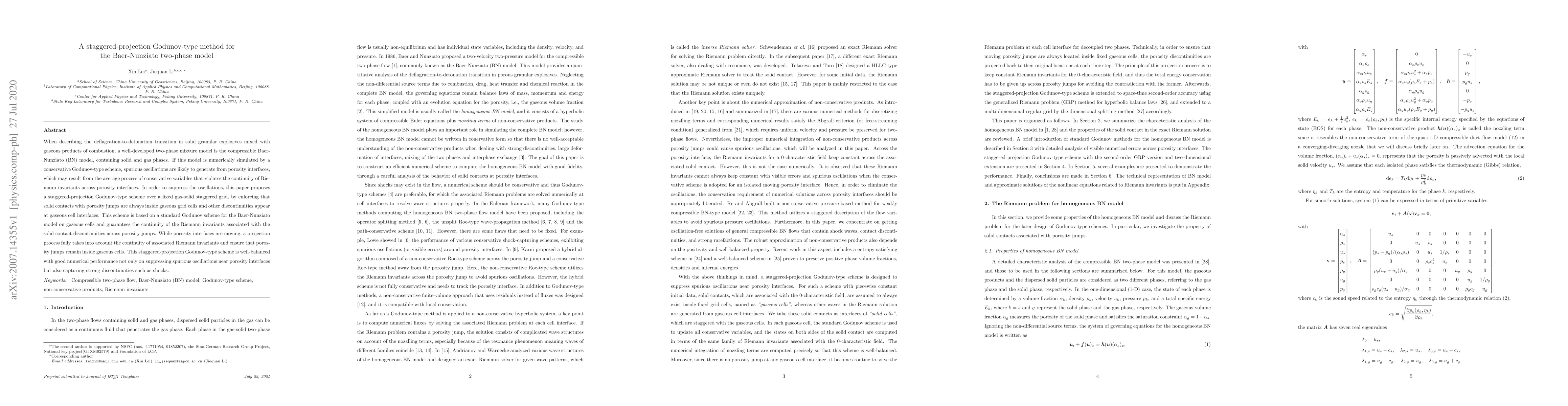 Thumbnail for A staggered-projection Godunov-type method for the Baer-Nunziato
  two-phase model
