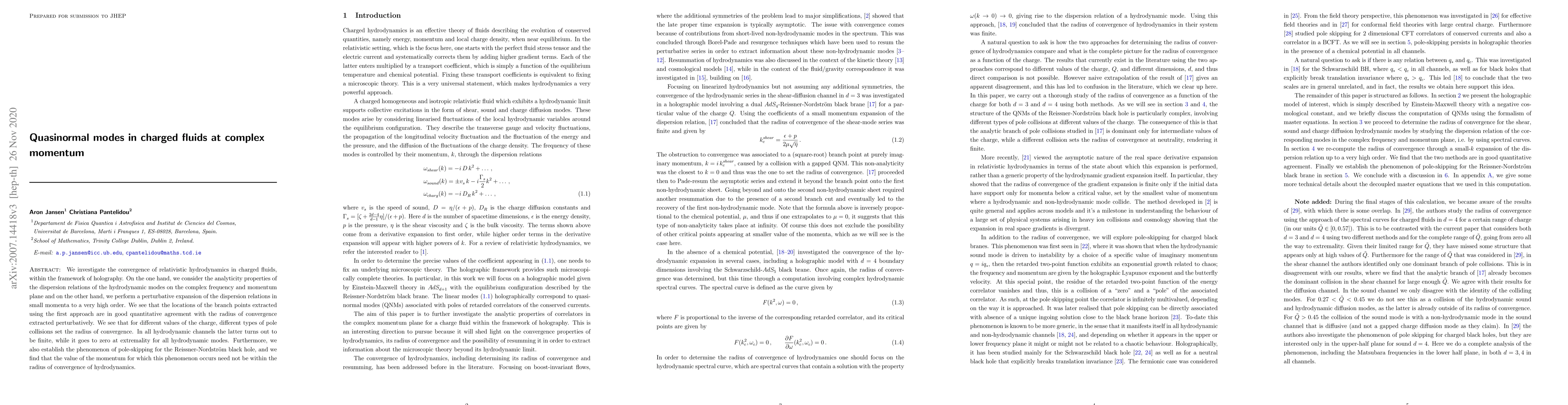 Thumbnail for Quasinormal modes in charged fluids at complex momentum