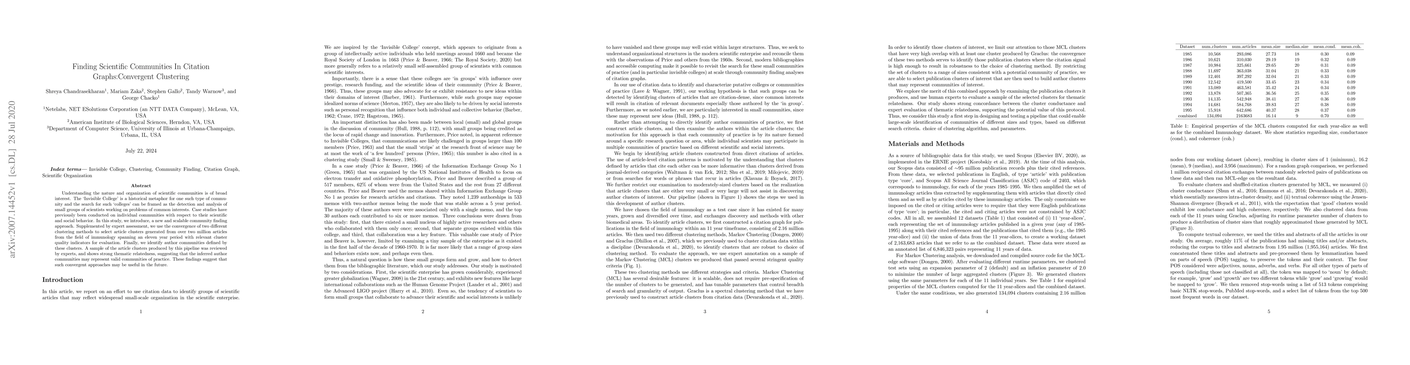 Thumbnail for Finding Scientific Communities In Citation Graphs: Convergent Clustering