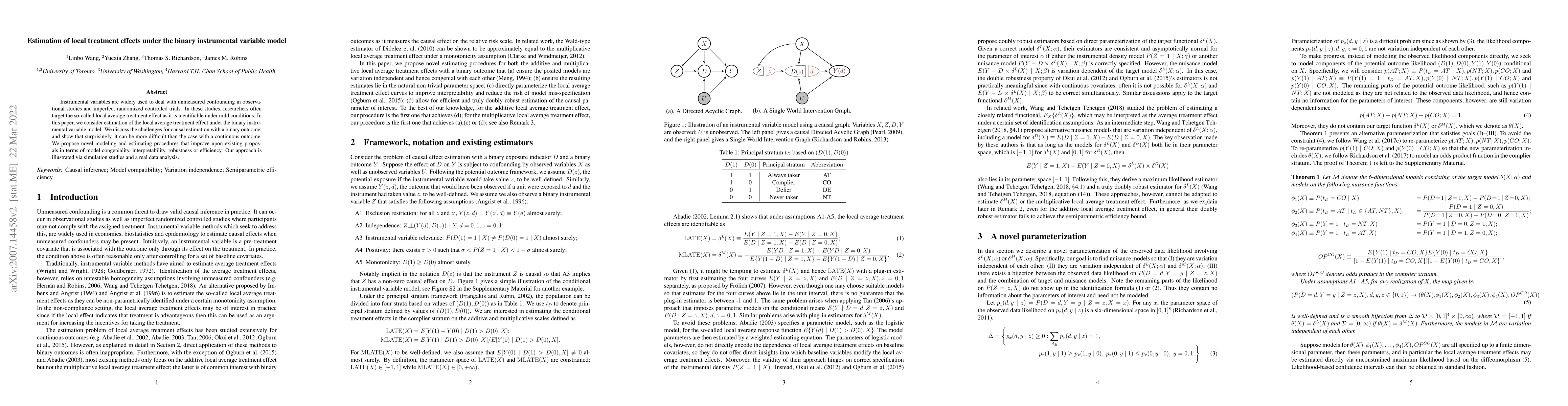 Thumbnail for Estimation of local treatment effects under the binary instrumental
  variable model