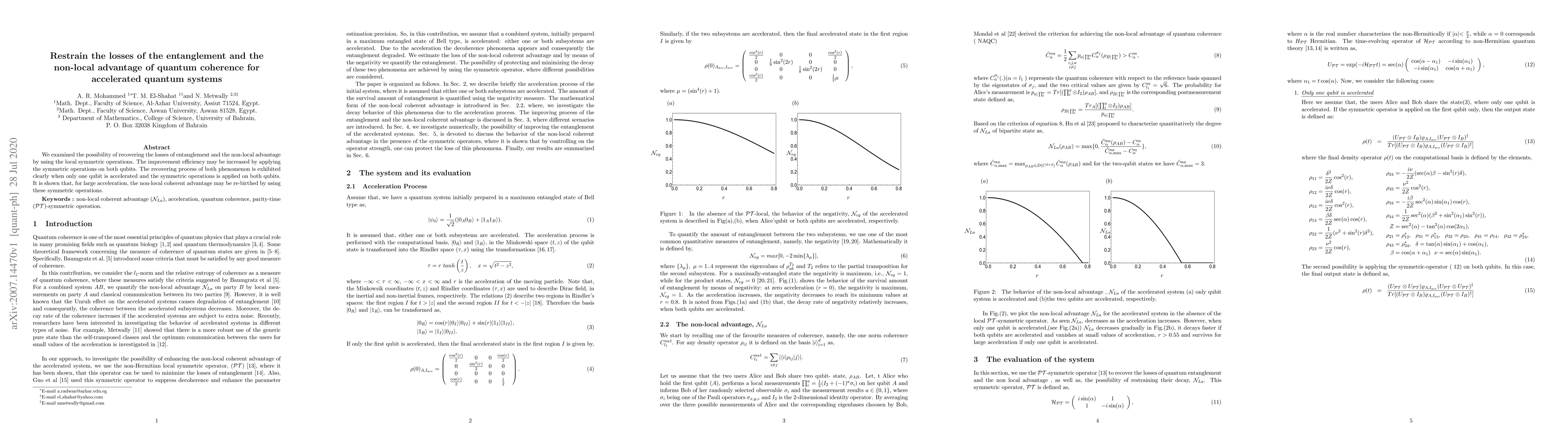 Thumbnail for Restrain the losses of the entanglement and the non-local advantage of
  quantum coherence for accelerated quantum systems