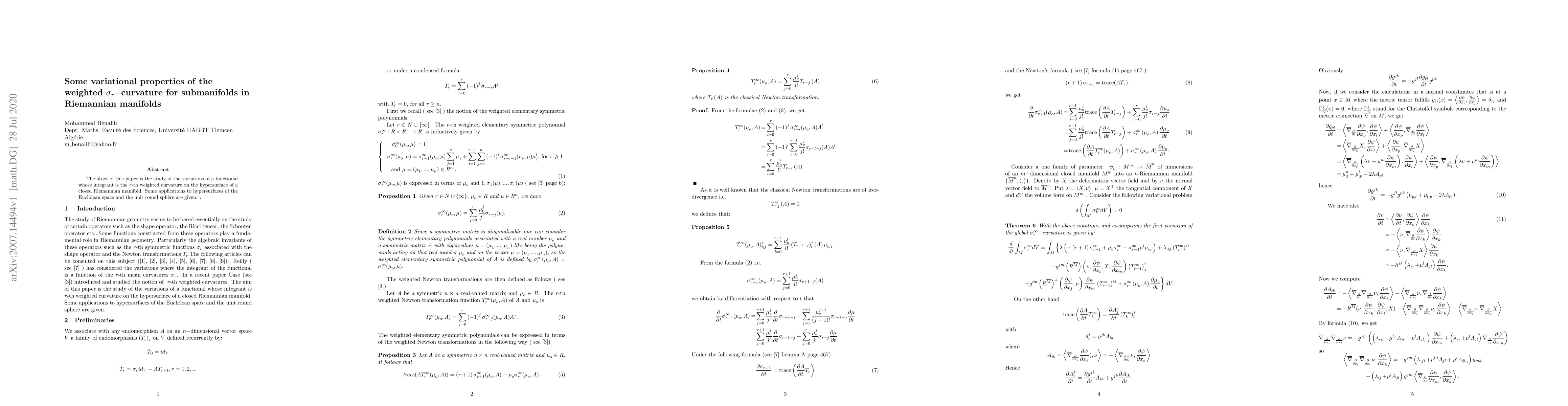 Thumbnail for Some variational properties of the weighted {\sigma}_{r}-curvature for
  submanifolds in Riemannian manifolds