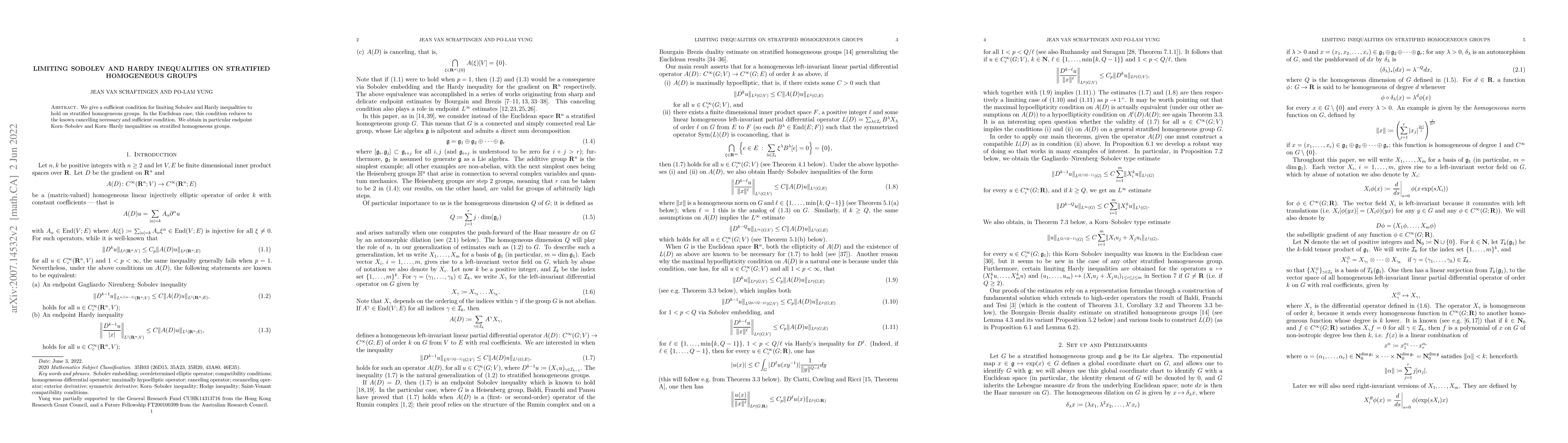 Thumbnail for Limiting Sobolev and Hardy inequalities on stratified homogeneous groups