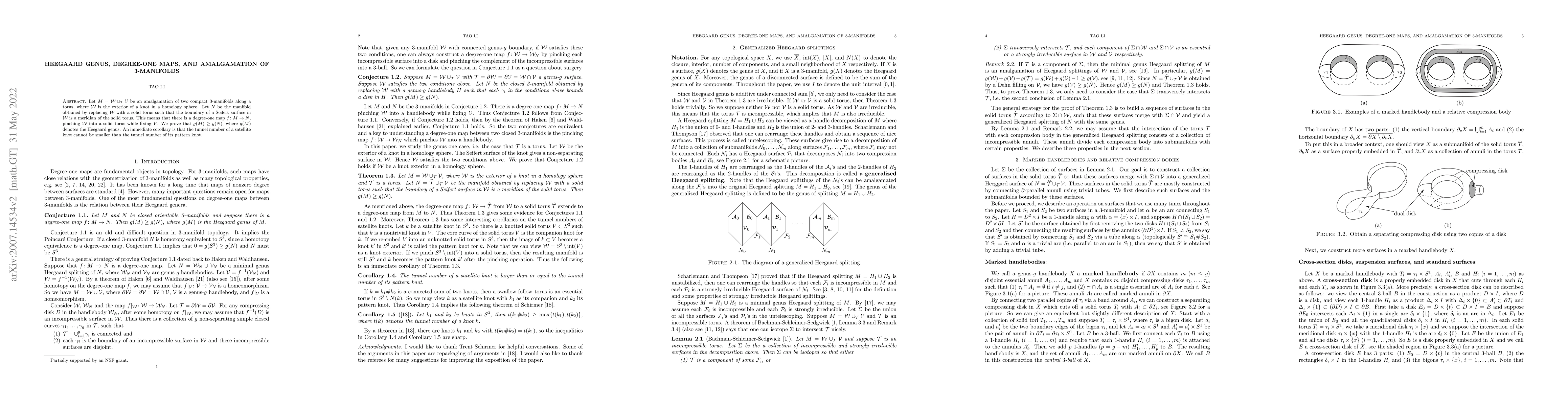Thumbnail for Heegaard genus, degree-one maps, and amalgamation of 3-manifolds