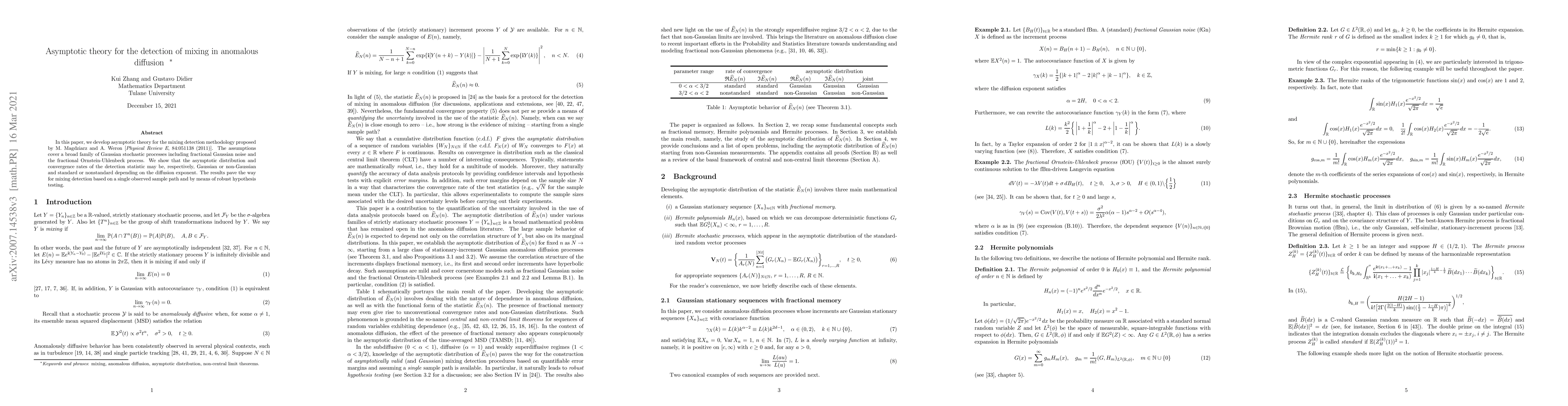 Thumbnail for Asymptotic theory for the detection of mixing in anomalous diffusion
