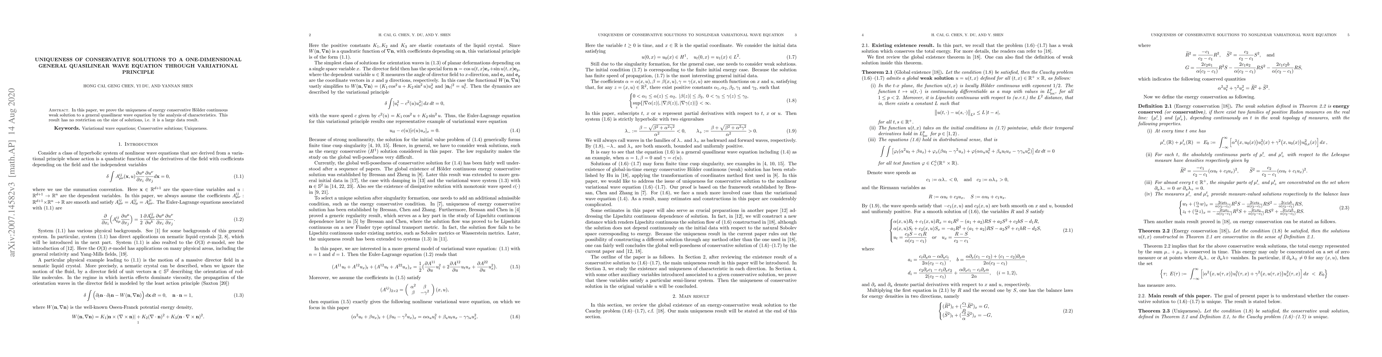 Thumbnail for Uniqueness of conservative solutions to a one-dimensional general
  quasilinear wave equation through variational principle