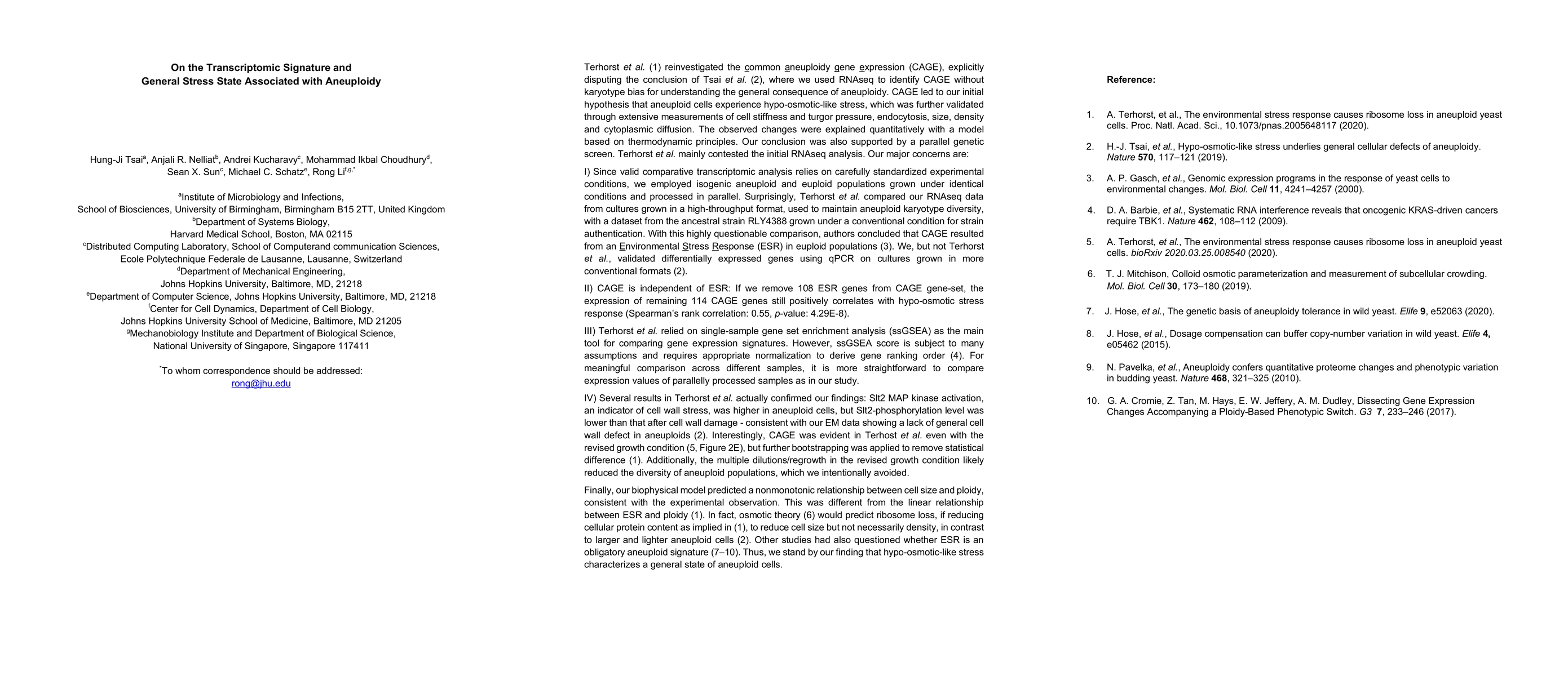 Thumbnail for On the Transcriptomic Signature and General Stress State Associated with
  Aneuploidy