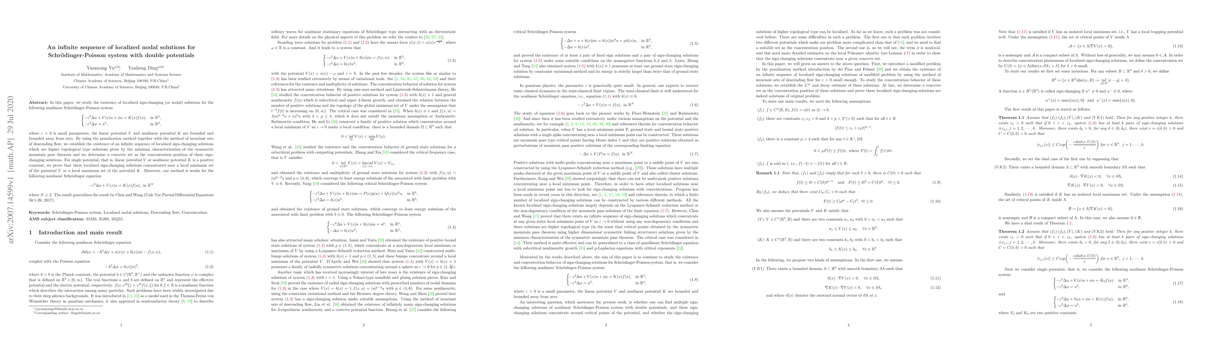 Thumbnail for An infinite sequence of localized nodal solutions for
  Schr\"odinger-Poisson system with double potentials