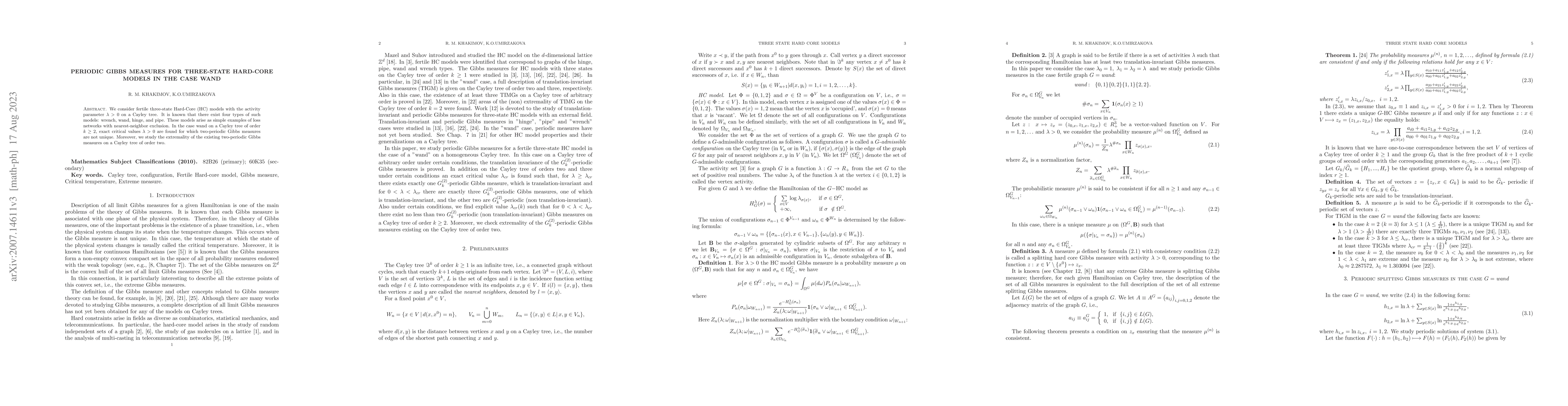 Thumbnail for Periodic Gibbs measures for three-state hard-core models in the case
  Wand