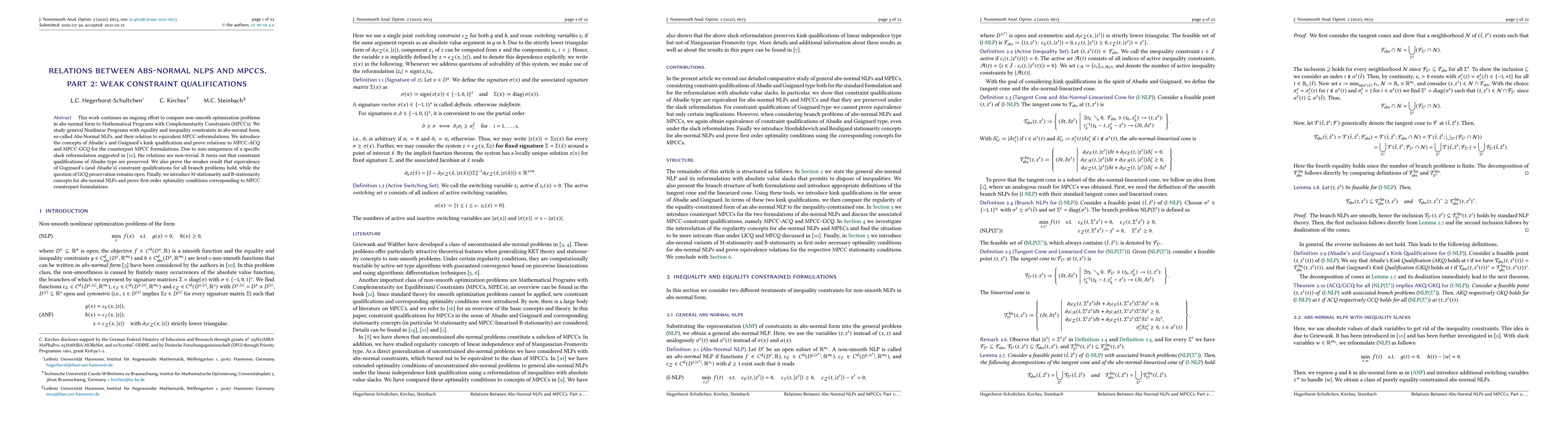 Thumbnail for Relations between Abs-Normal NLPs and MPCCs. Part 2: Weak Constraint
  Qualifications