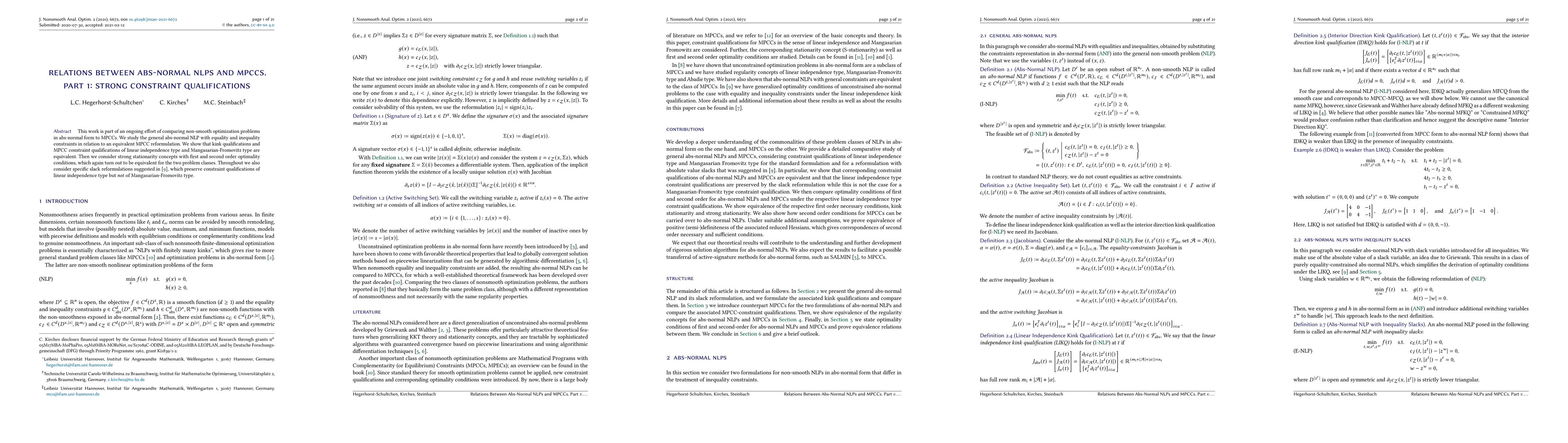 Thumbnail for Relations between Abs-Normal NLPs and MPCCs. Part 1: Strong Constraint
  Qualifications