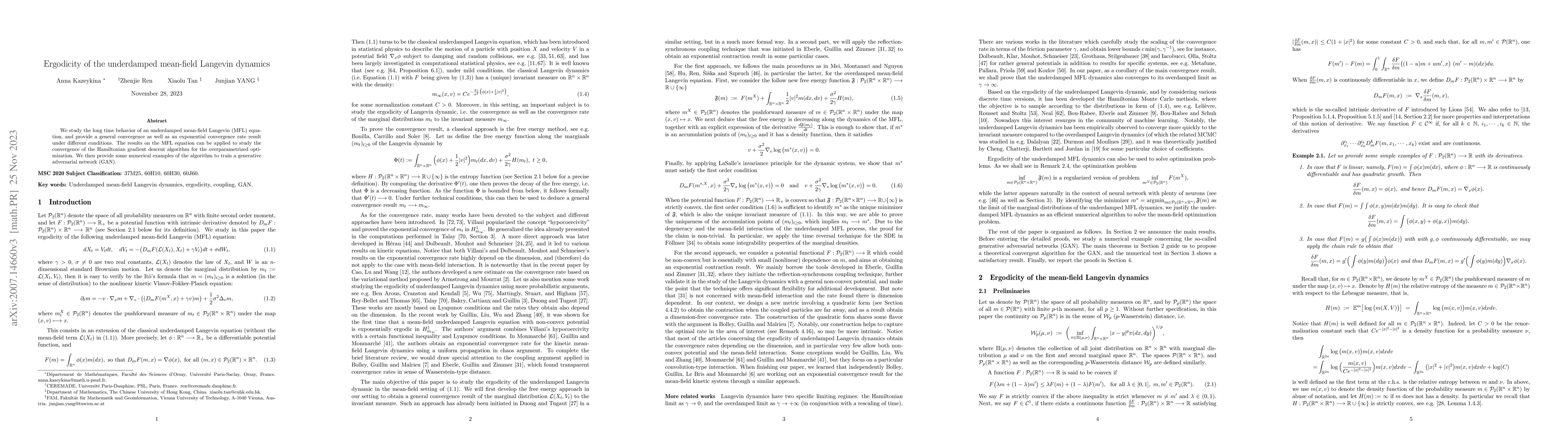 Thumbnail for Ergodicity of the underdamped mean-field Langevin dynamics