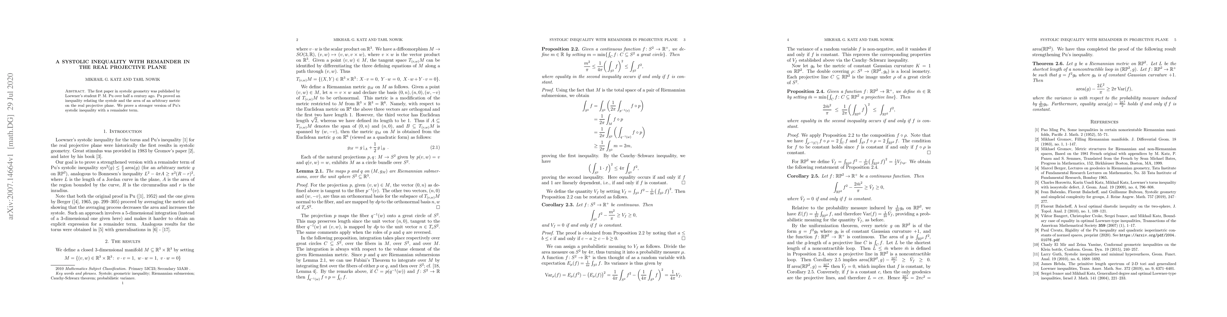 Thumbnail for A systolic inequality with remainder in the real projective plane