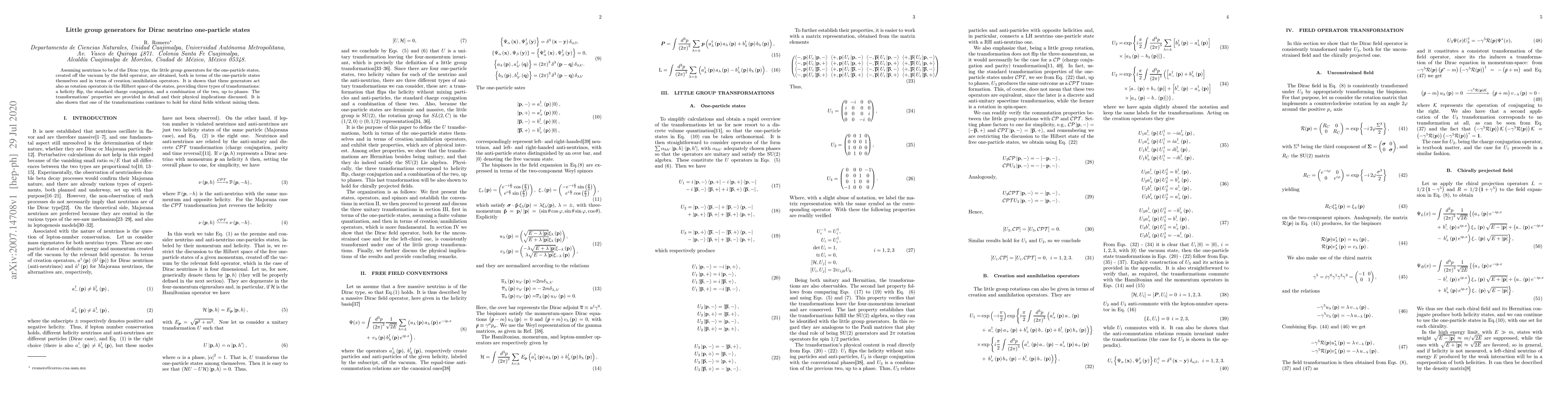 Thumbnail for Little group generators for Dirac neutrino one-particle states