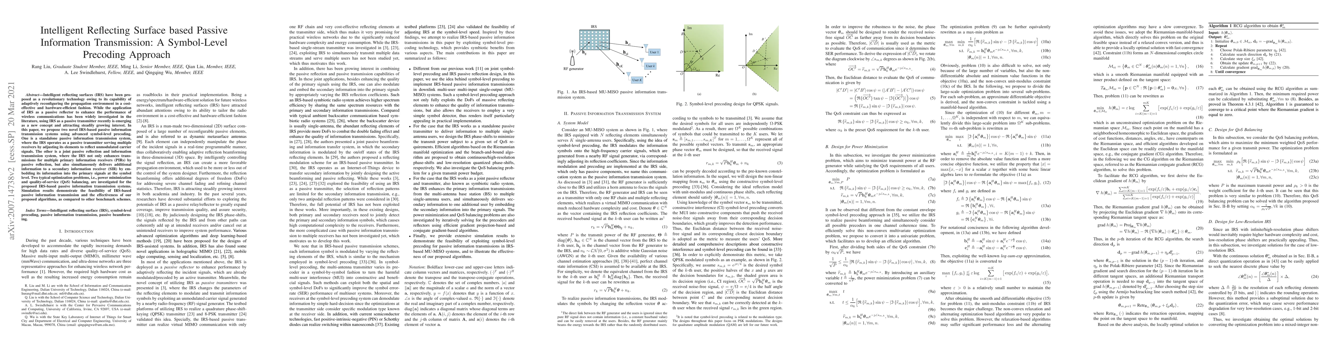 Thumbnail for Intelligent Reflecting Surface based Passive Information Transmission: A
  Symbol-Level Precoding Approach