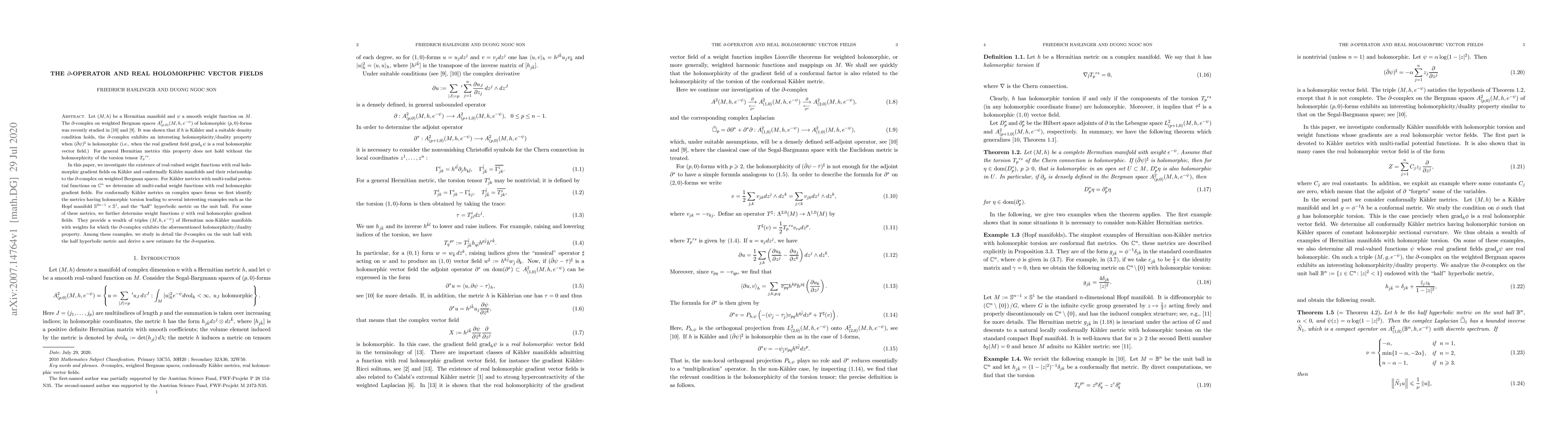 Thumbnail for The $\partial$-Operator and Real Holomorphic Vector Fields
