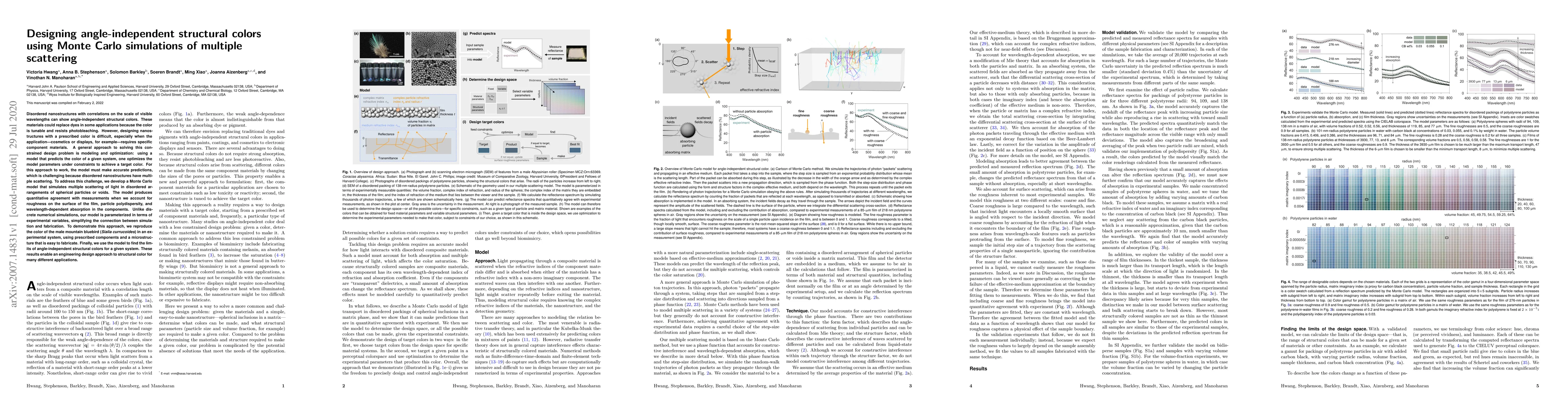 Thumbnail for Designing angle-independent structural colors using Monte Carlo
  simulations of multiple scattering