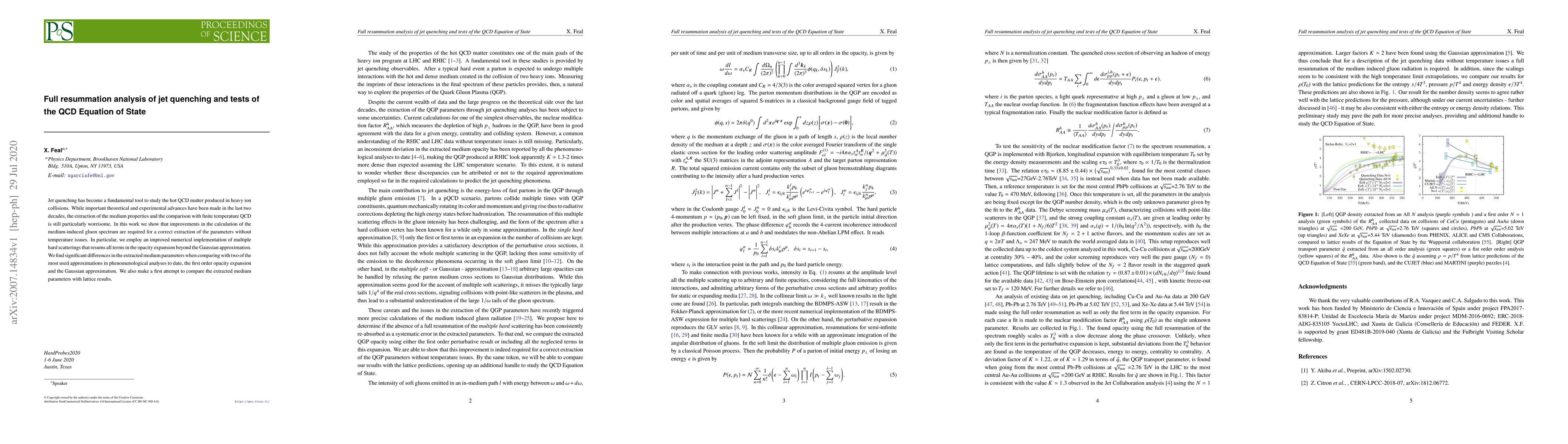 Thumbnail for Full resummation analysis of jet quenching and tests of the QCD Equation
  of State