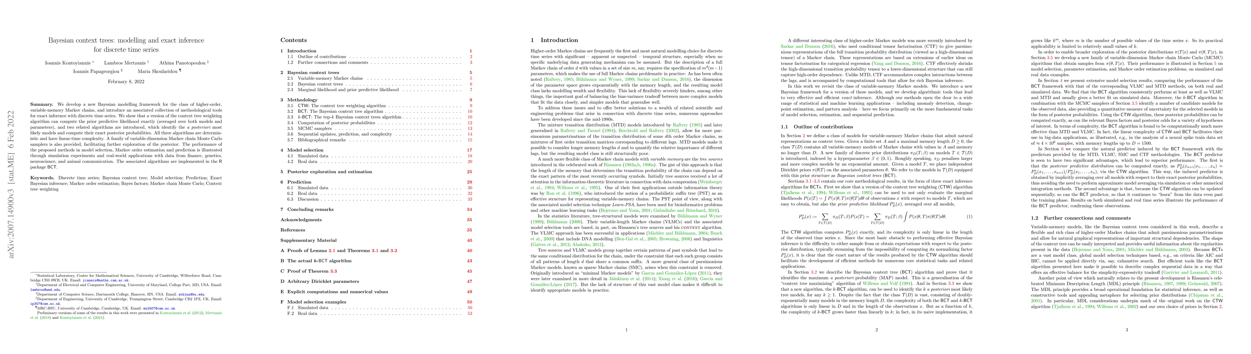 Thumbnail for Bayesian Context Trees: Modelling and exact inference for discrete time
  series