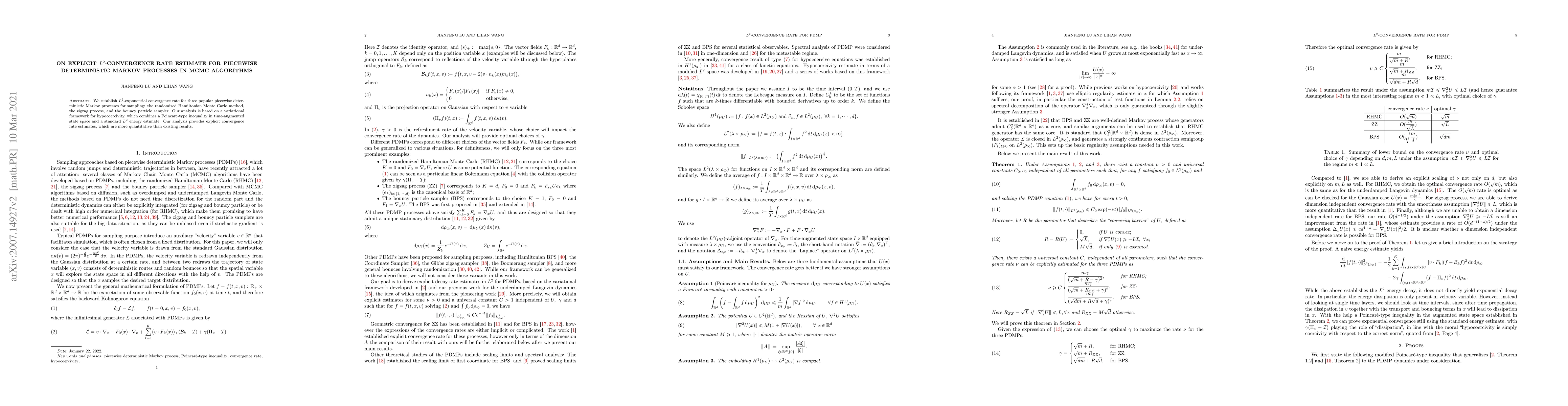 Thumbnail for On explicit $L^2$-convergence rate estimate for piecewise deterministic
  Markov processes in MCMC algorithms
