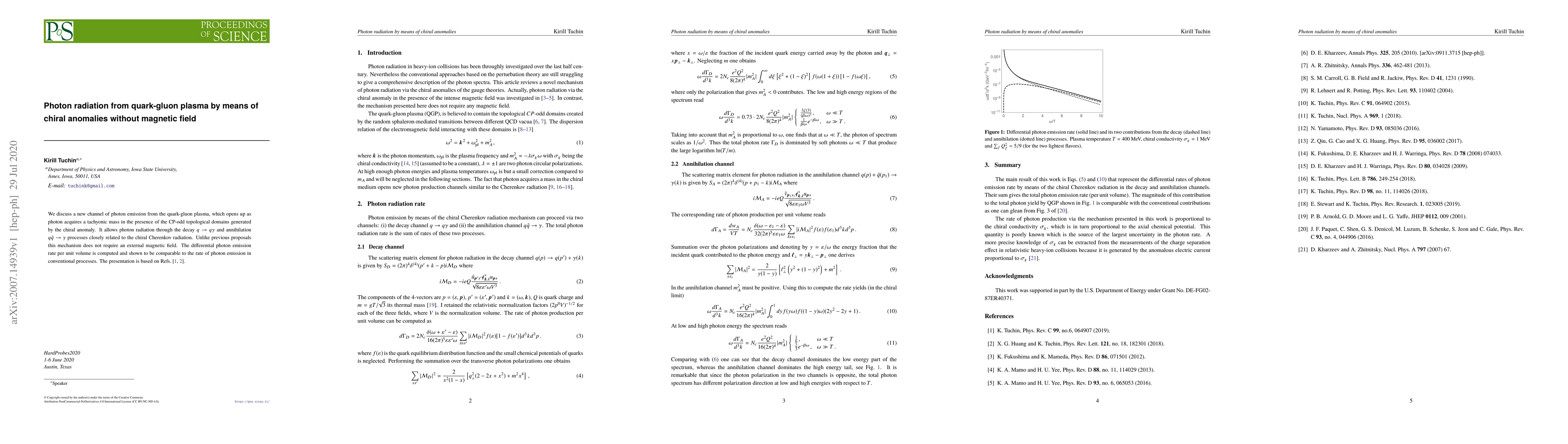Thumbnail for Photon radiation from quark-gluon plasma by means of chiral anomalies
  without magnetic field