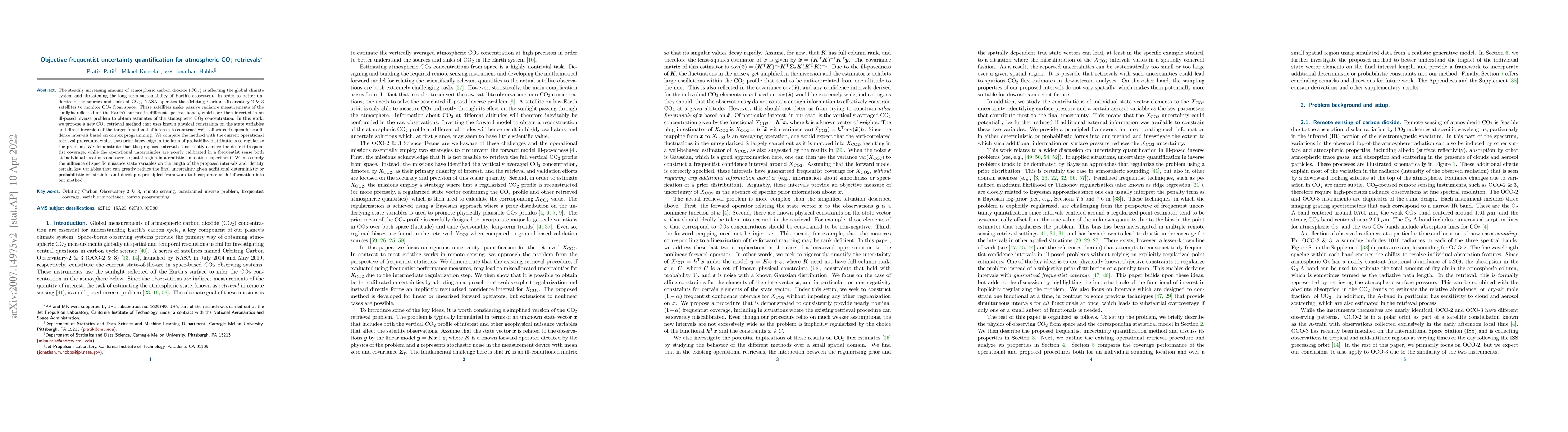 Thumbnail for Objective frequentist uncertainty quantification for atmospheric CO$_2$
  retrievals