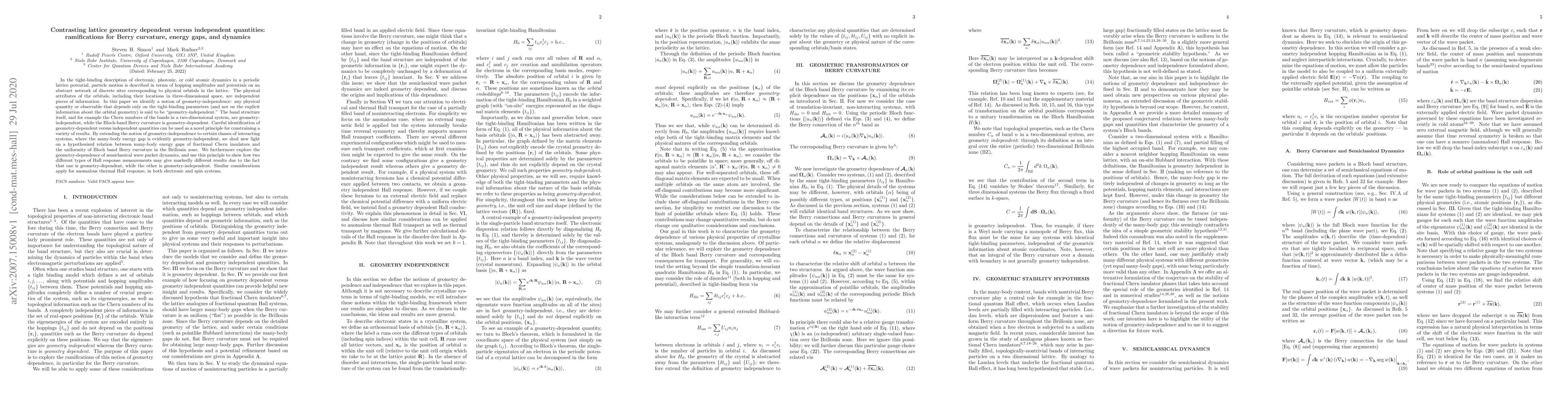 Thumbnail for Contrasting lattice geometry dependent versus independent quantities:
  ramifications for Berry curvature, energy gaps, and dynamics