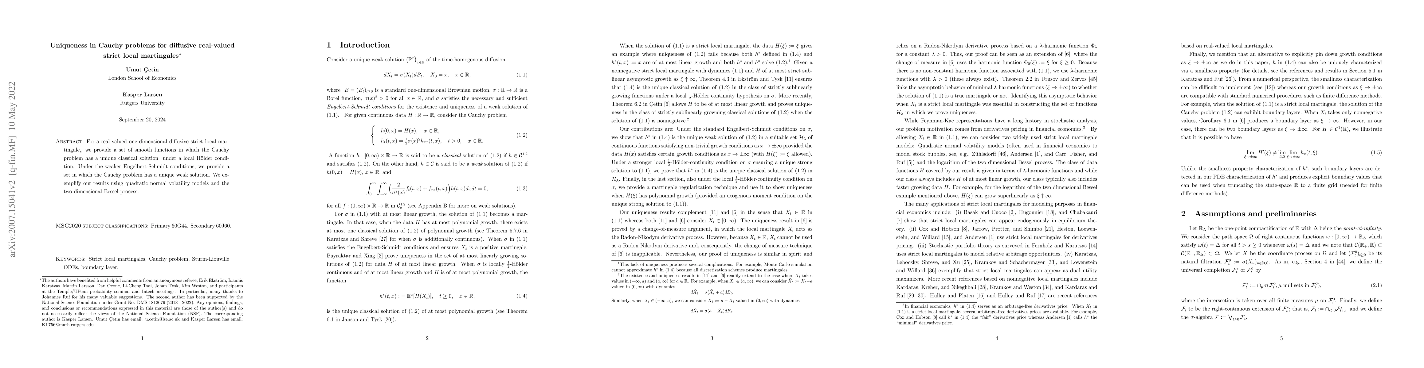 Thumbnail for Uniqueness in Cauchy problems for diffusive real-valued strict local
  martingales