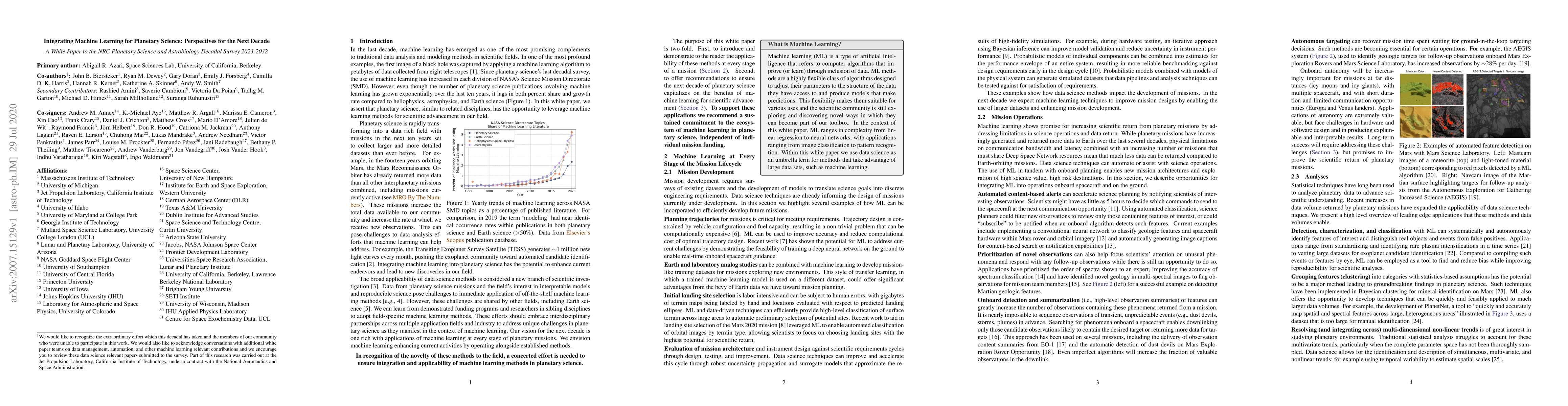 Thumbnail for Integrating Machine Learning for Planetary Science: Perspectives for the
  Next Decade