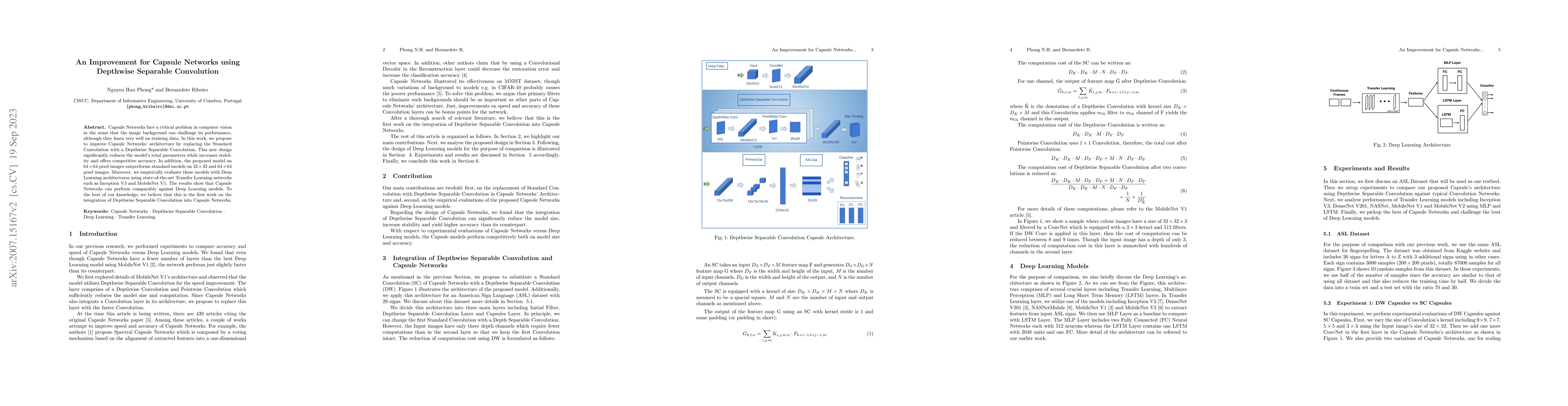 Thumbnail for An Improvement for Capsule Networks using Depthwise Separable
  Convolution