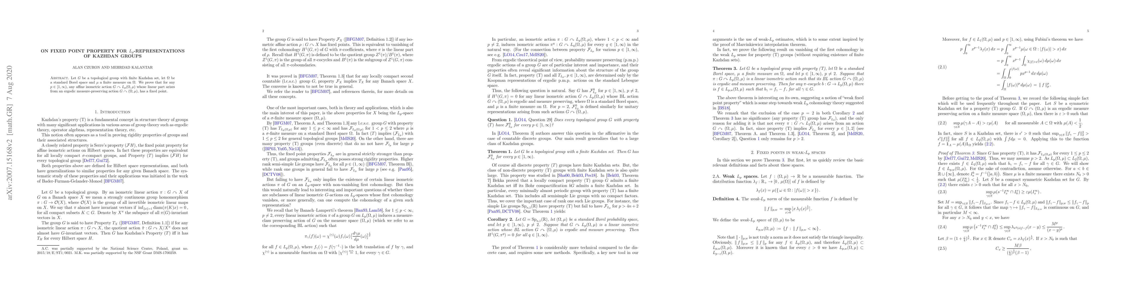 Thumbnail for On fixed point property for $L_p$-representations of Kazhdan groups