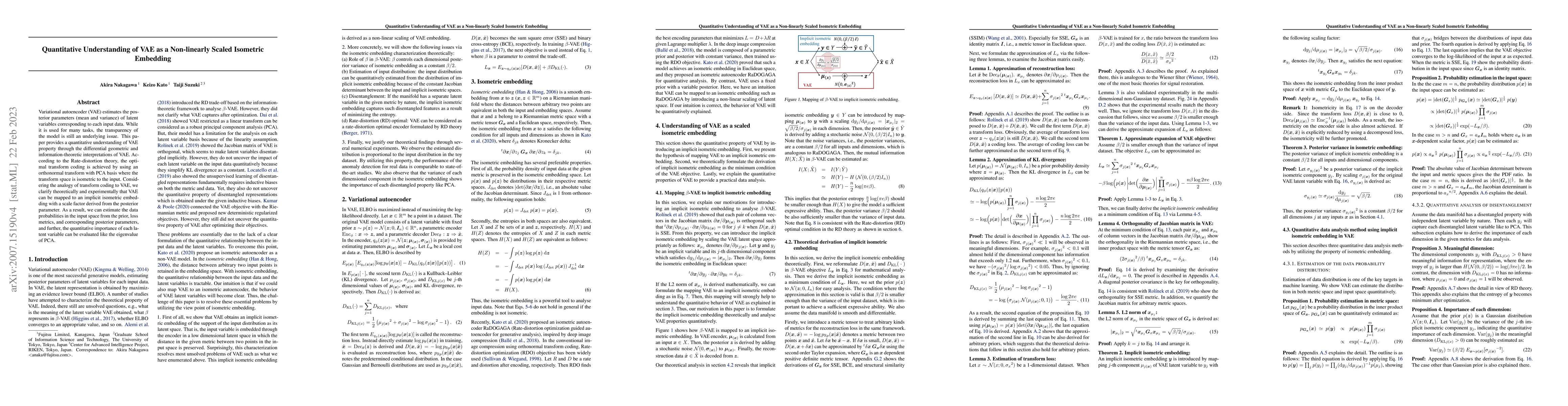 Thumbnail for Quantitative Understanding of VAE as a Non-linearly Scaled Isometric
  Embedding