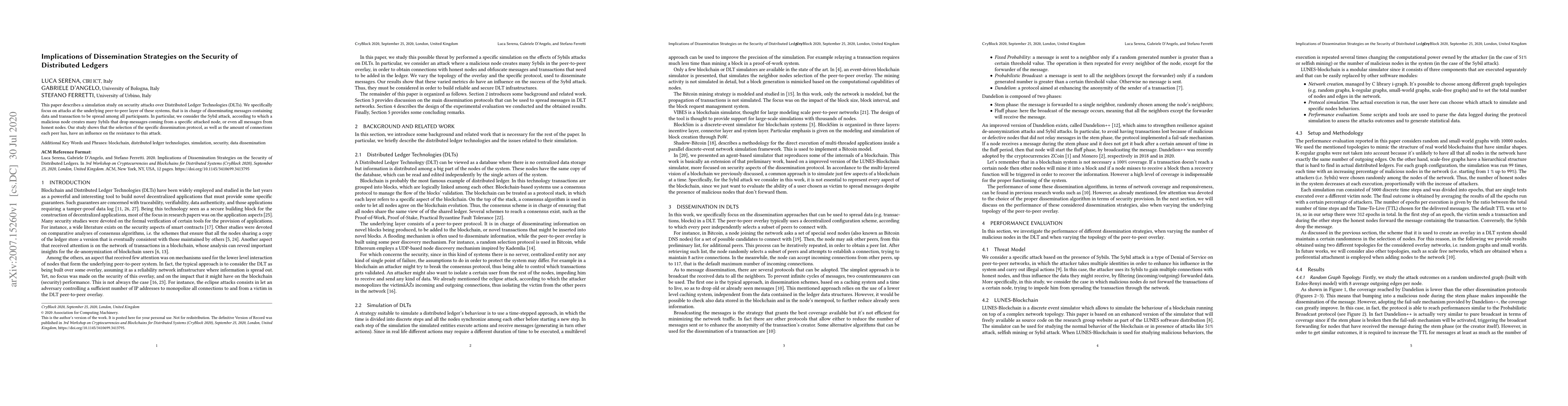 Thumbnail for Implications of Dissemination Strategies on the Security of Distributed
  Ledgers