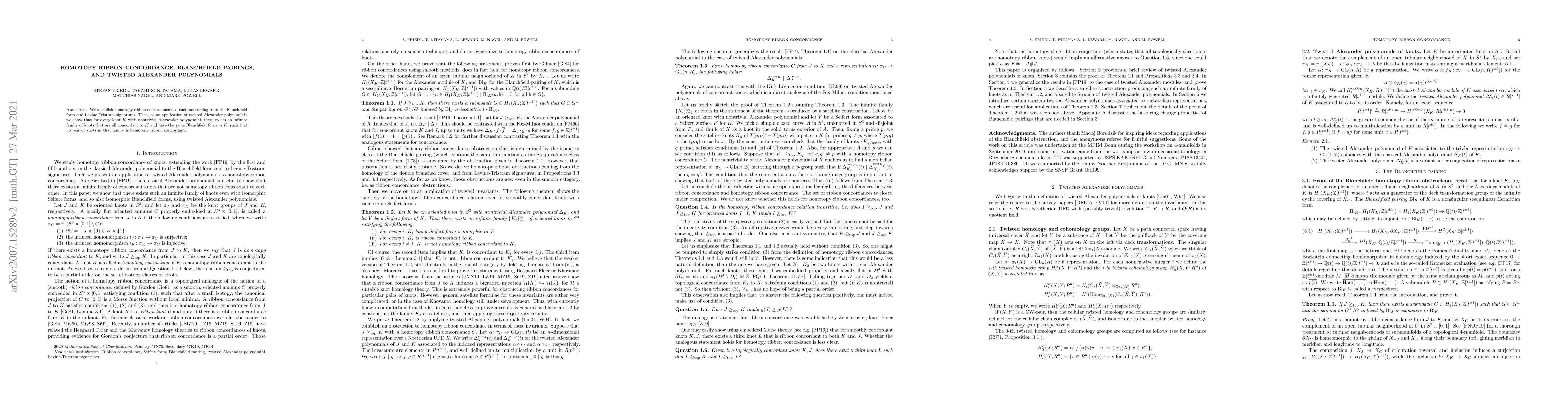 Thumbnail for Homotopy ribbon concordance, Blanchfield pairings, and twisted Alexander
  polynomials