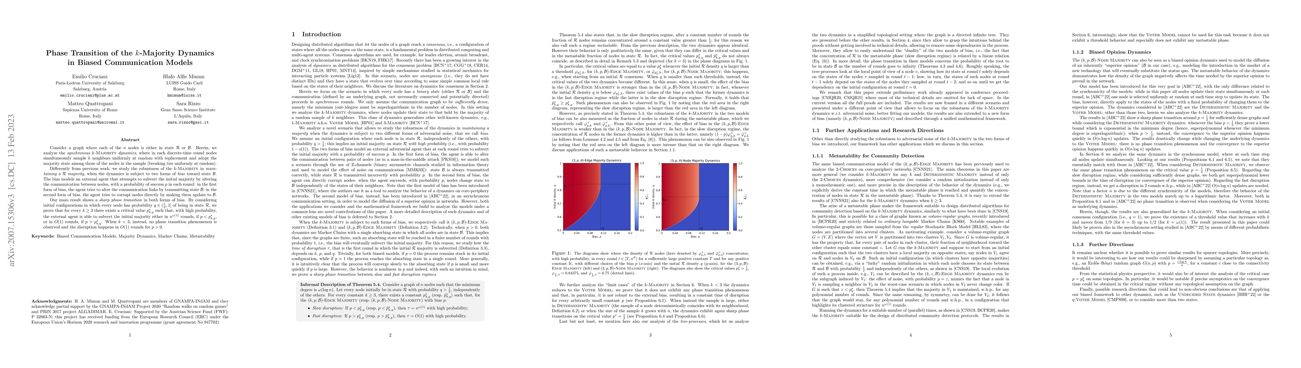 Thumbnail for Phase Transition of the k-Majority Dynamics in Biased Communication
  Models