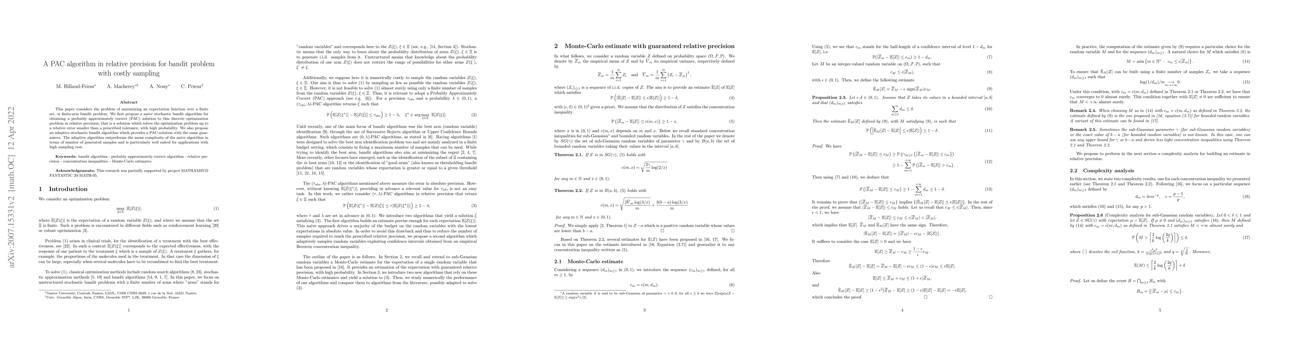 Thumbnail for A PAC algorithm in relative precision for bandit problem with costly
  sampling