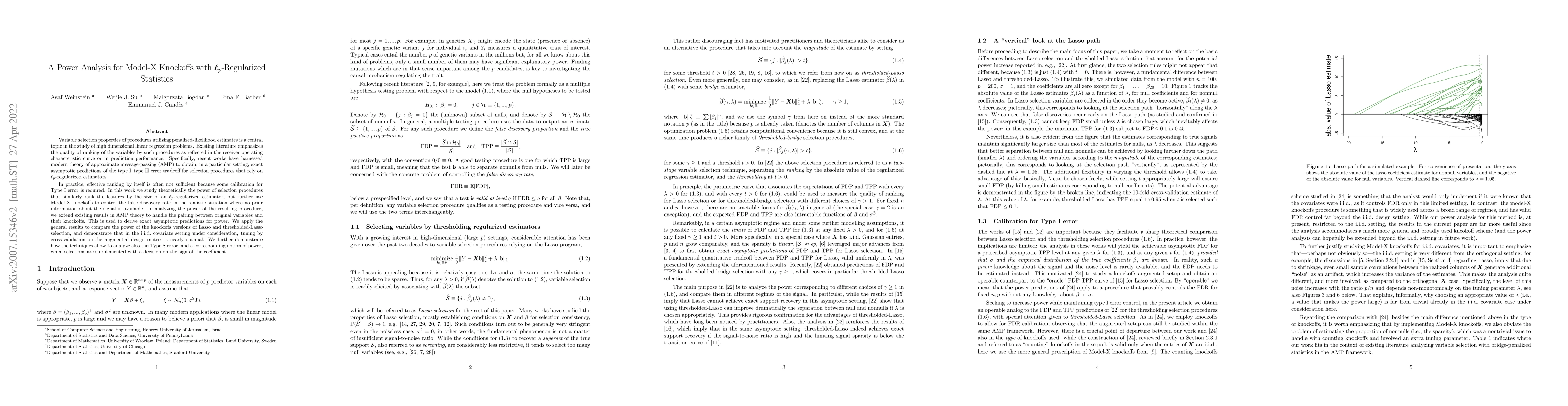 Thumbnail for A Power Analysis for Model-X Knockoffs with $\ell_{p}$-Regularized
  Statistics