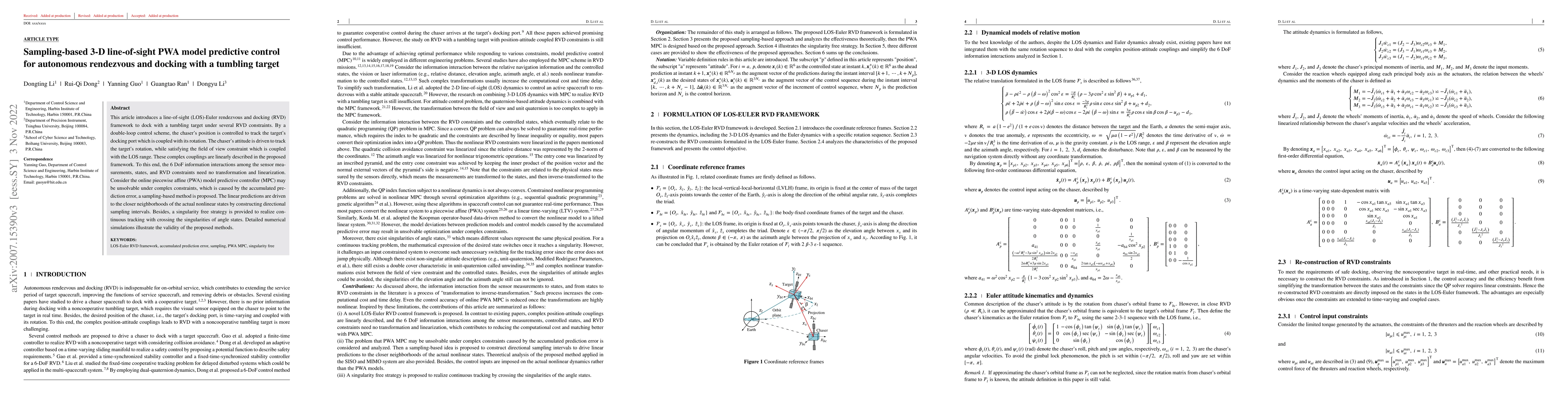 Thumbnail for Sampling-based 3-D Line-of-Sight PWA Model Predictive Control for
  Autonomous Rendezvous and Docking with a Tumbling Target