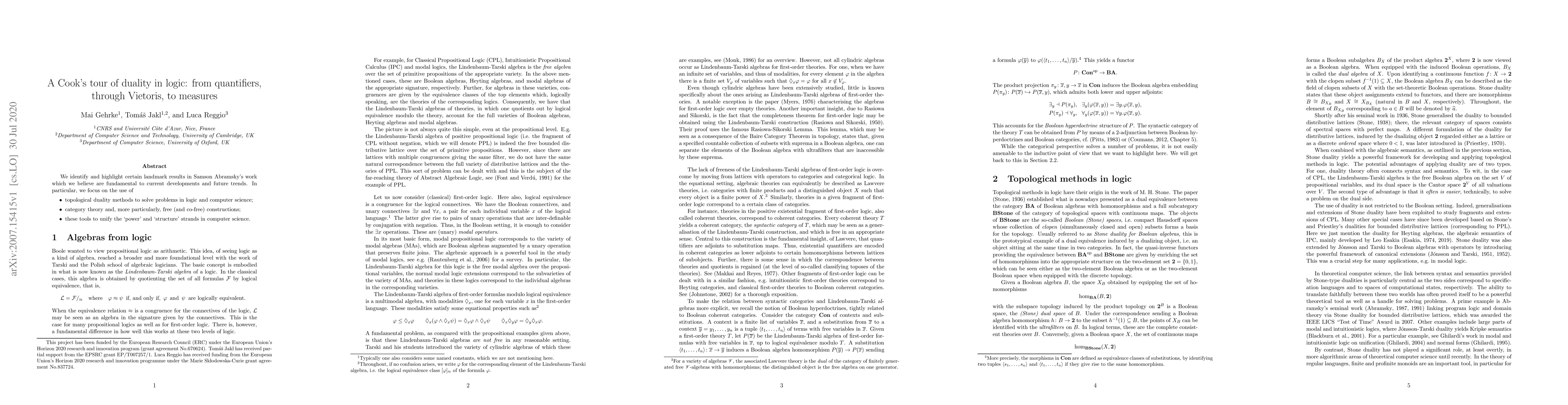 Thumbnail for A Cook's tour of duality in logic: from quantifiers, through Vietoris,
  to measures