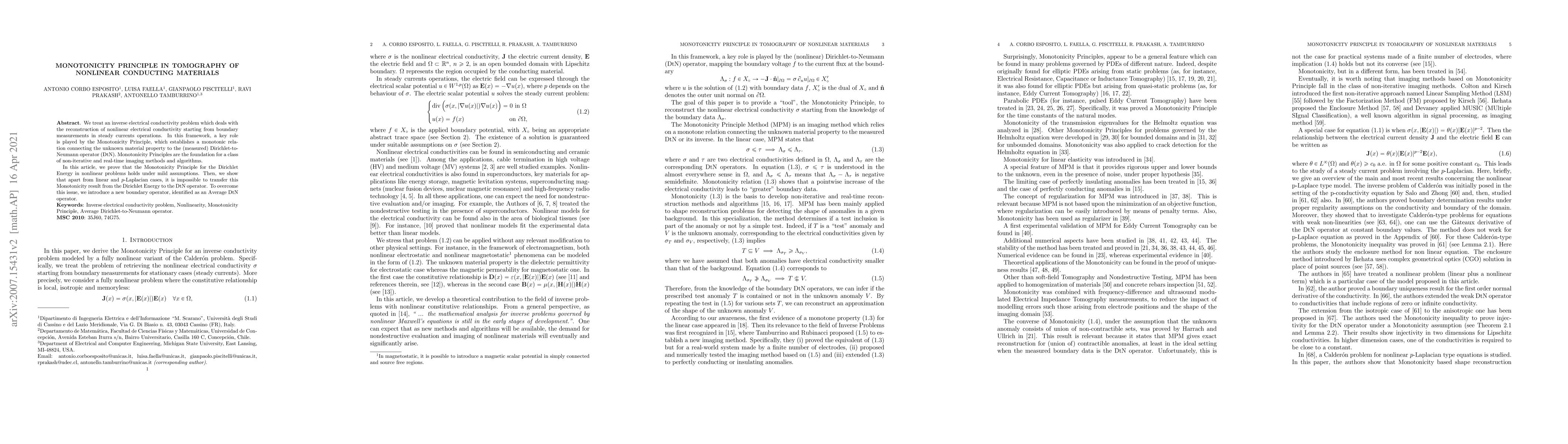 Thumbnail for Monotonicity Principle in Tomography of Nonlinear Conducting Materials