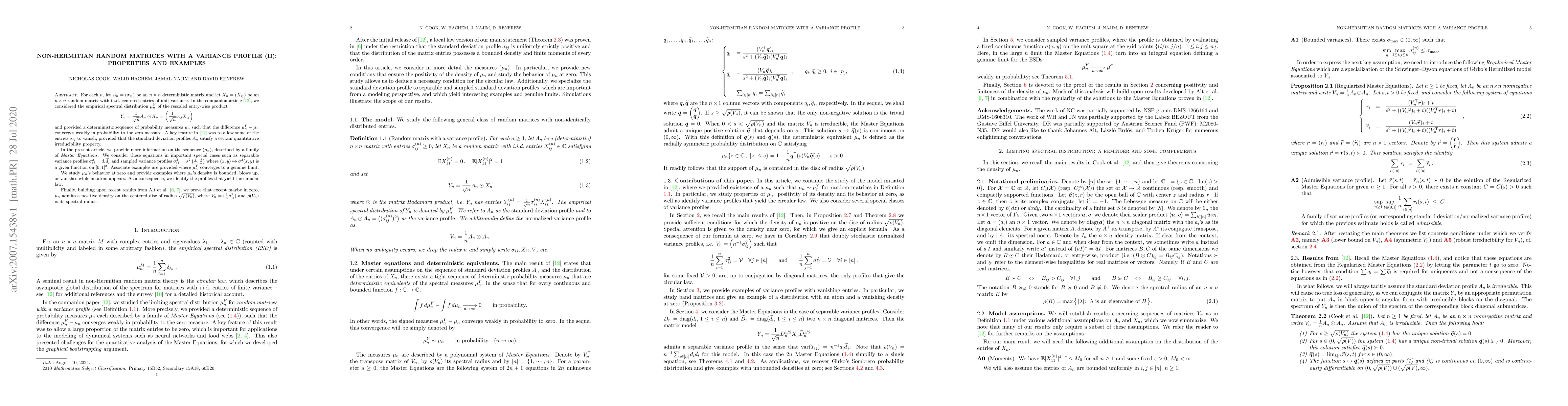 Thumbnail for Non-Hermitian random matrices with a variance profile (II): properties
  and examples