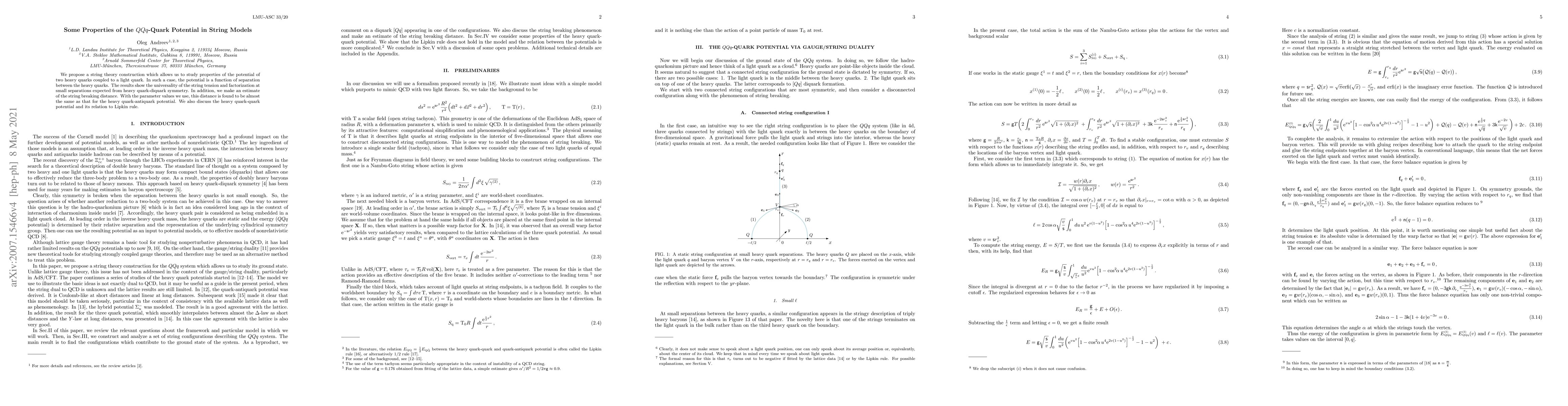 Thumbnail for Some Properties of the $QQq$-Quark Potential in String Models