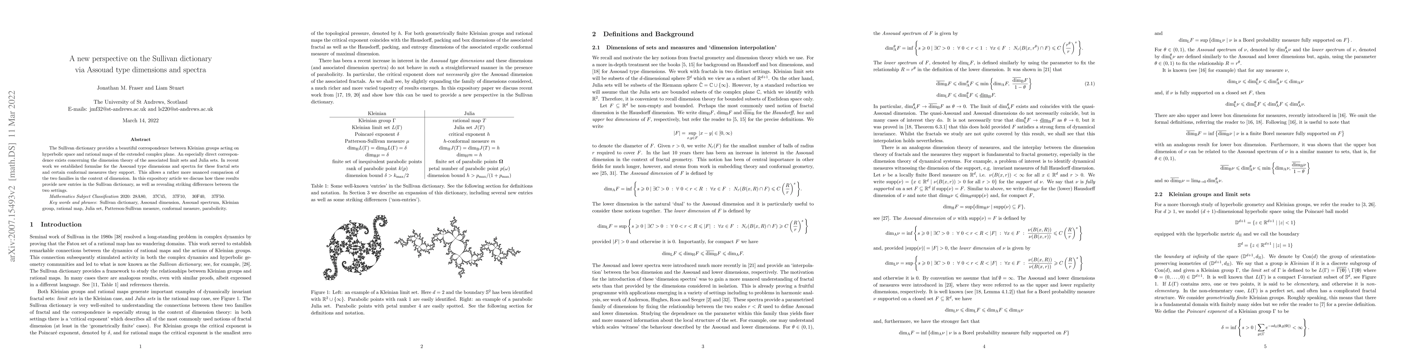 Thumbnail for A new perspective on the Sullivan dictionary via Assouad type dimensions
  and spectra
