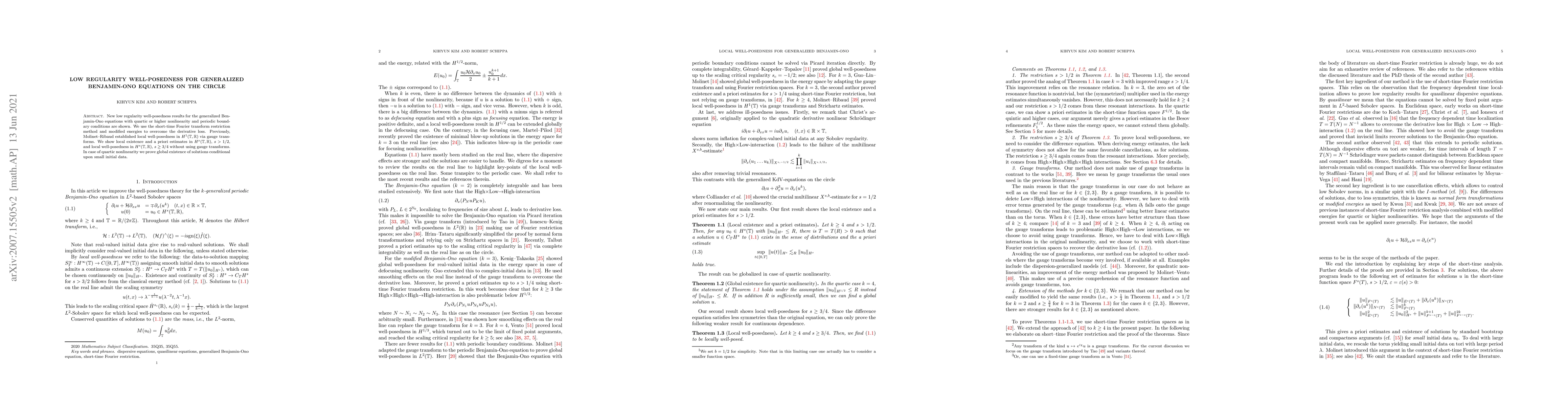 Thumbnail for Low regularity well-posedness for generalized Benjamin-Ono equations on
  the circle