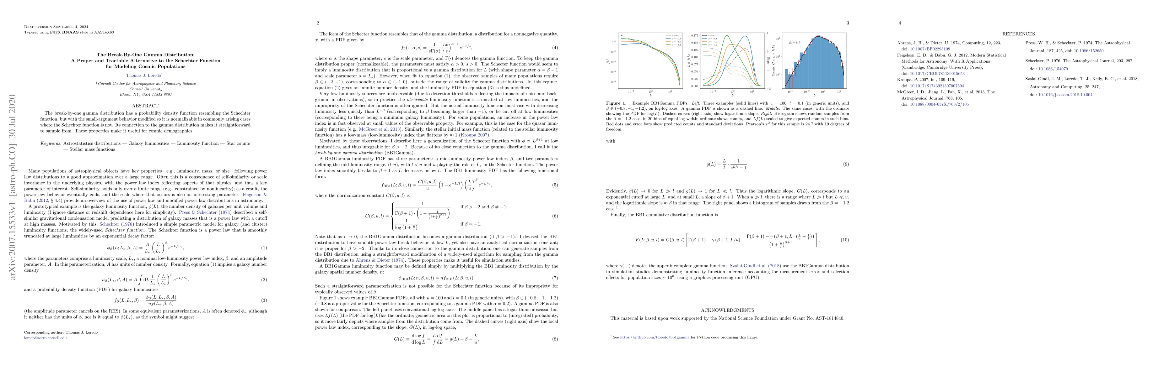 Thumbnail for The Break-By-One Gamma Distribution: A Proper and Tractable Alternative
  to the Schechter Function for Modeling Cosmic Populations